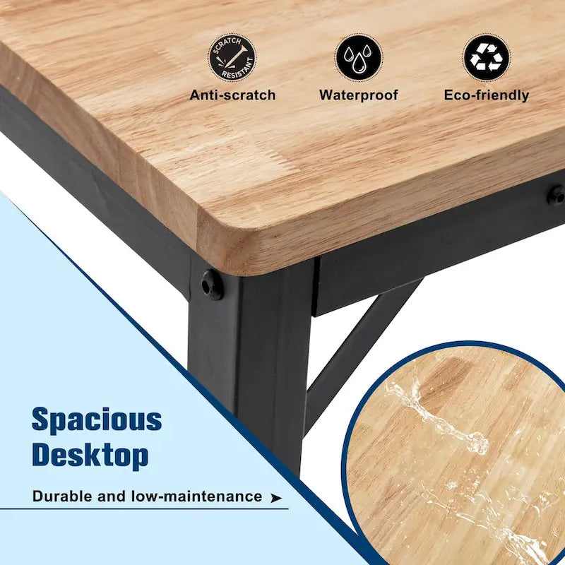 Établi à hauteur réglable avec plateau en bois et pieds en métal