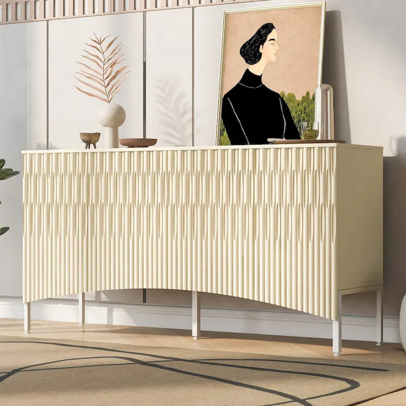Bahut avec 4 portes incurvées, buffet avec pieds en métal et étagère réglable