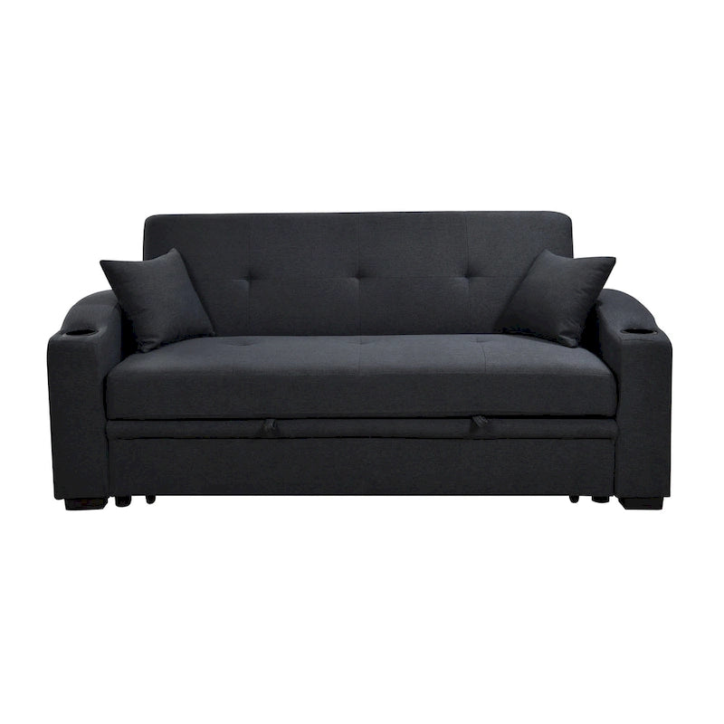 Canapé moderne convertible 3-en-1 de 75 pouces avec lit gigogne, dossier inclinable, porte-gobelets et oreillers