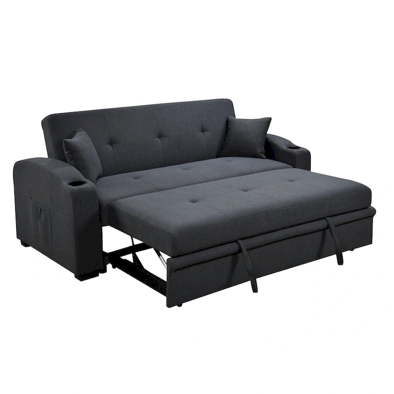 Canapé moderne convertible 3-en-1 de 75 pouces avec lit gigogne, dossier inclinable, porte-gobelets et oreillers