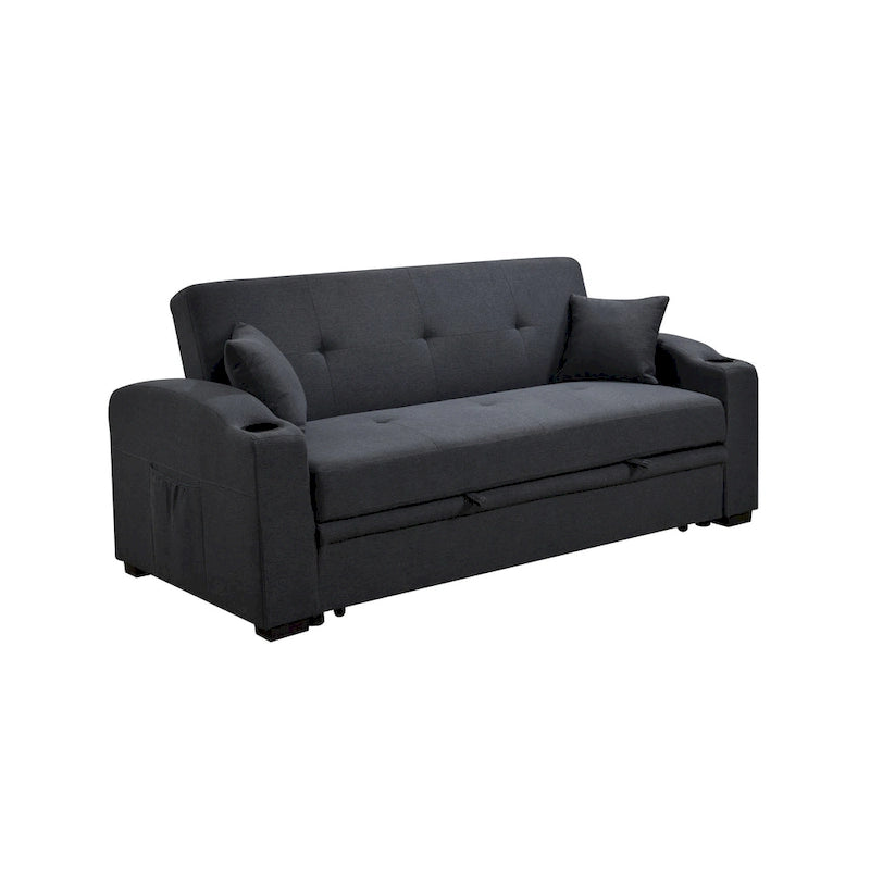 Canapé moderne convertible 3-en-1 de 75 pouces avec lit gigogne, dossier inclinable, porte-gobelets et oreillers