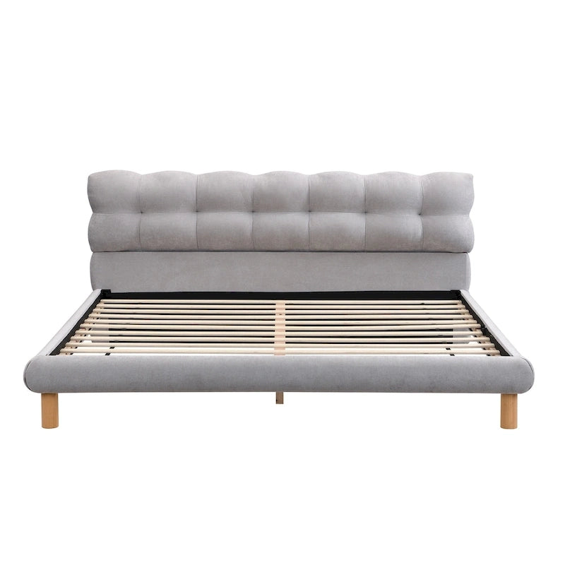 Lit plateforme rembourré format King avec tête de lit ronde