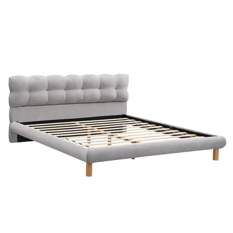 Lit plateforme rembourré format King avec tête de lit ronde