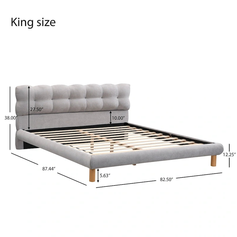 Lit plateforme rembourré format King avec tête de lit ronde