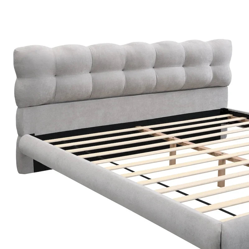 Lit plateforme rembourré format King avec tête de lit ronde