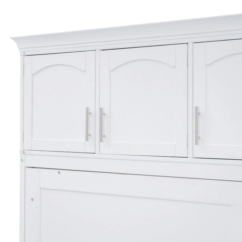 Lit escamotable multifonctionnel pleine grandeur blanc avec armoires supérieures