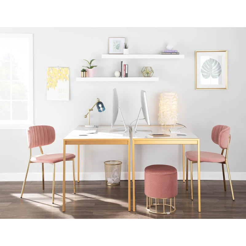 Table à manger dorée avec plateau en marbre ou en verre