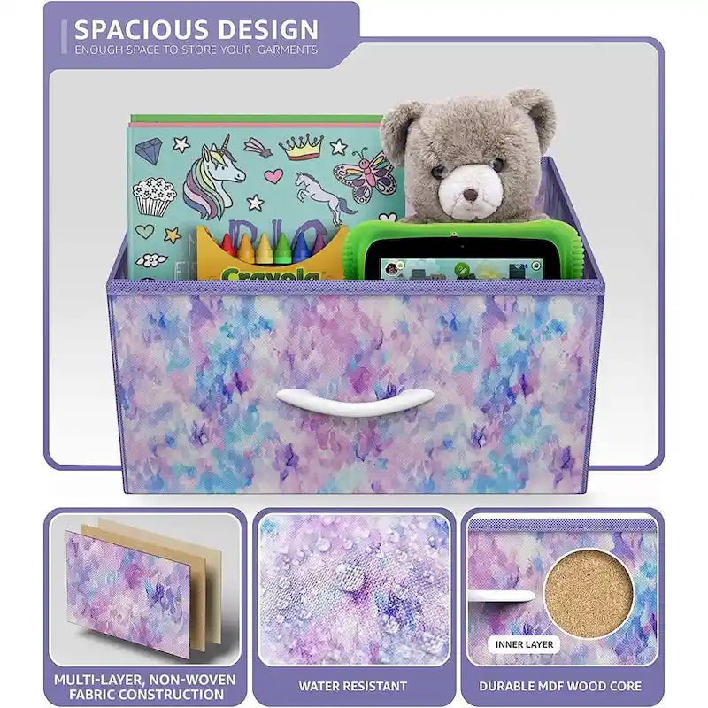 Table de chevet à 2 tiroirs avec paniers de rangement en tissu, Couleurs pastel