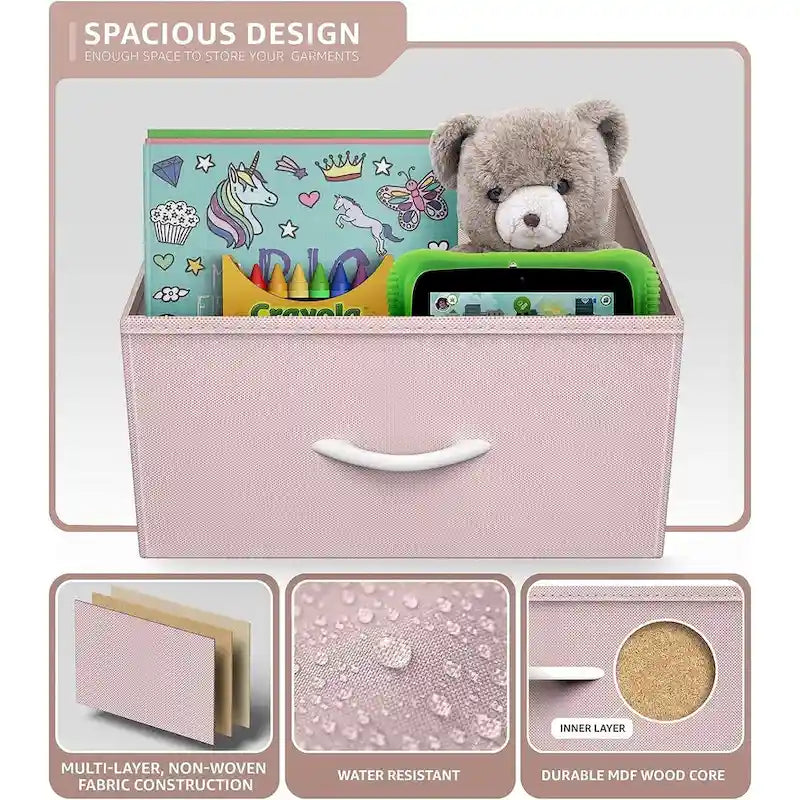 Table de chevet à 2 tiroirs avec paniers de rangement en tissu, Couleurs pastel