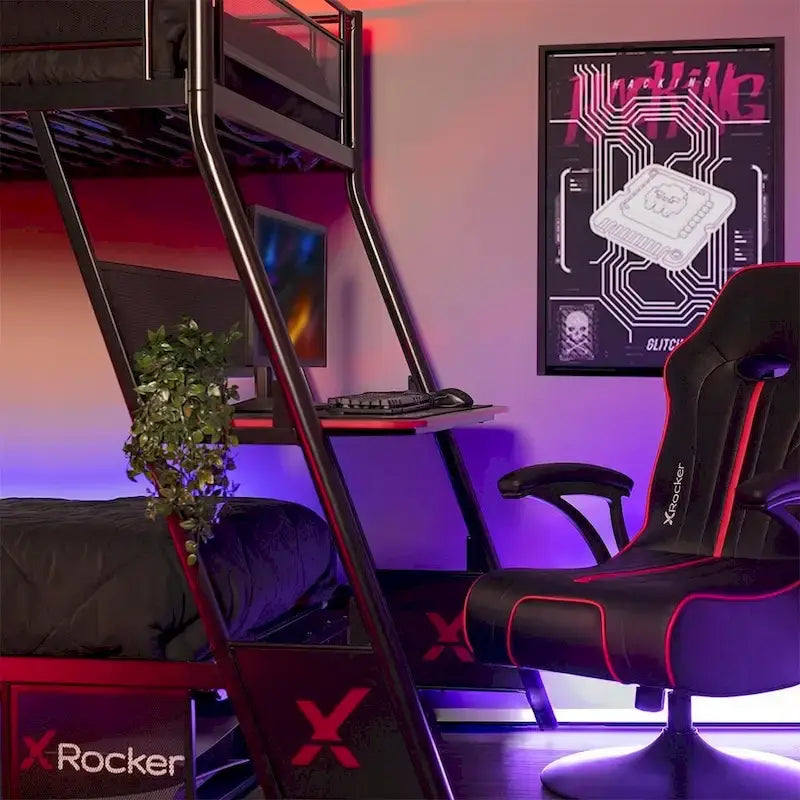 Lit superposé double avec bureau de jeu intégré, noir