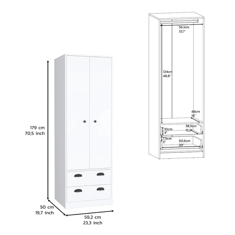 Armoire avec portes françaises et 2 tiroirs