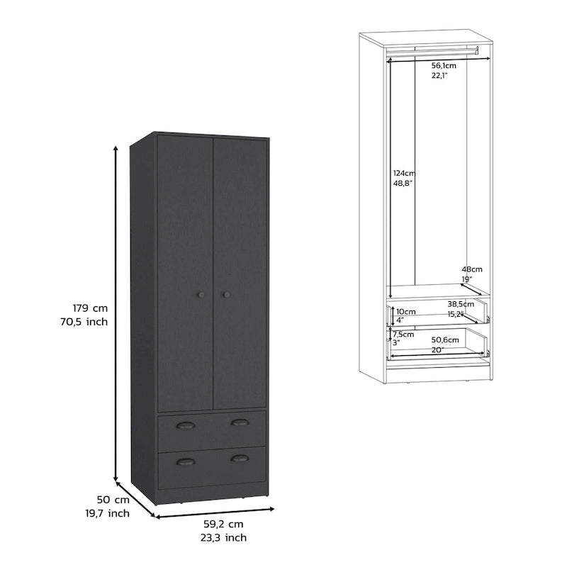 Armoire avec portes françaises et 2 tiroirs