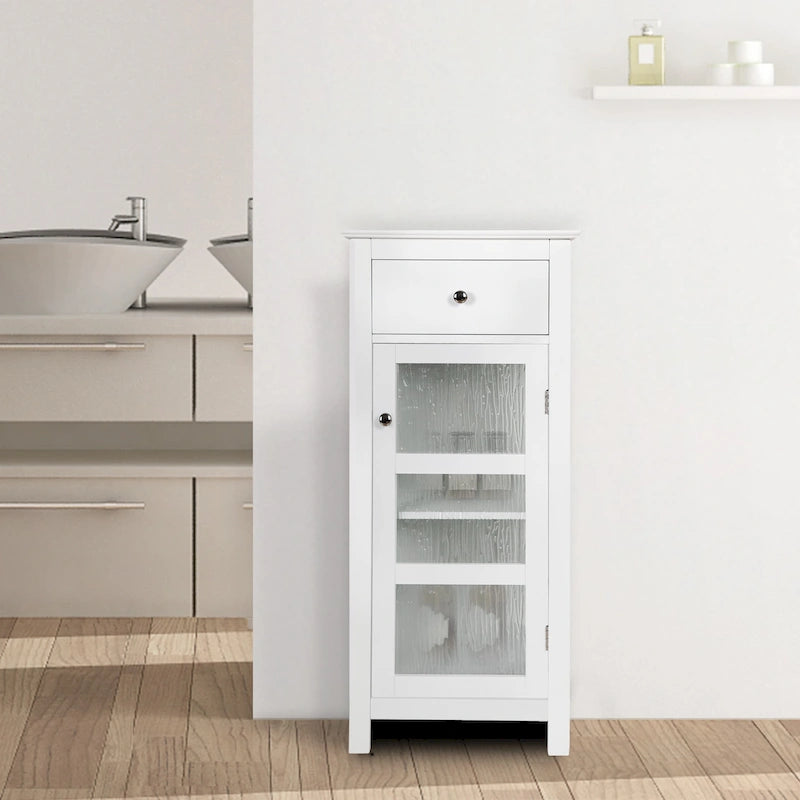 Meuble bas d'appoint avec porte en verre texturé effet eau