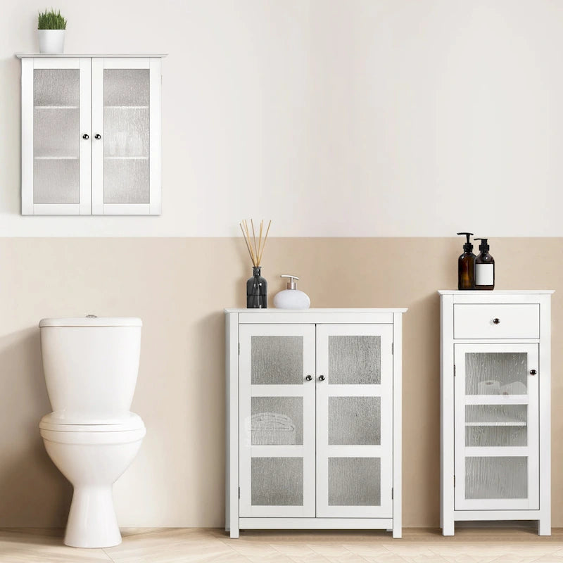 Meuble bas d'appoint avec porte en verre texturé effet eau