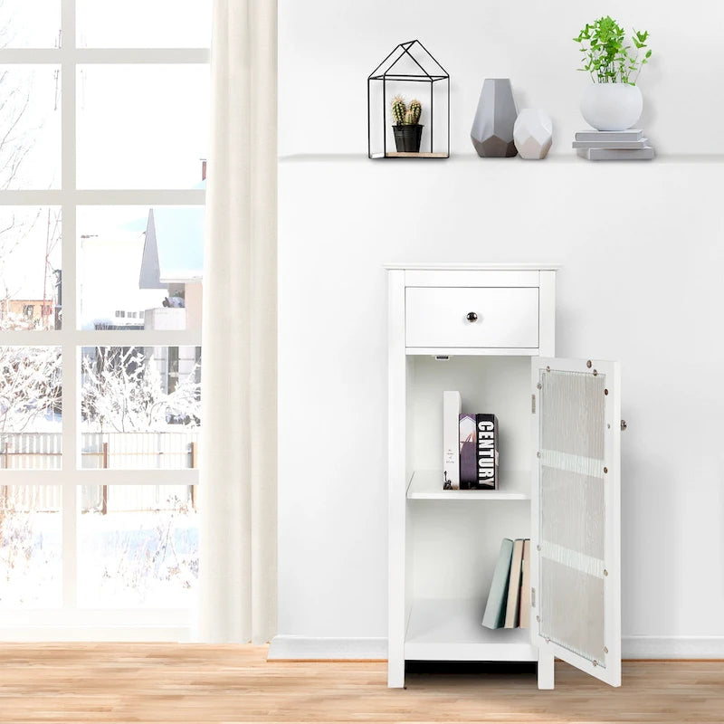 Meuble bas d'appoint avec porte en verre texturé effet eau