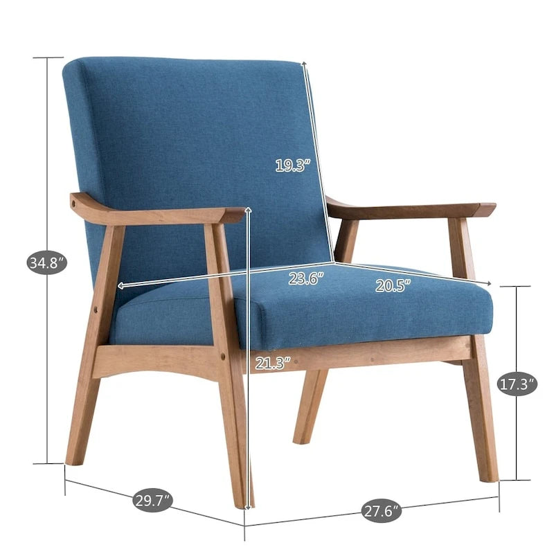 Fauteuil d'appoint en bois massif avec assise en tissu