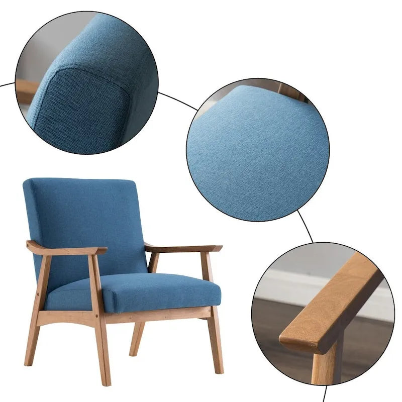 Fauteuil d'appoint en bois massif avec assise en tissu