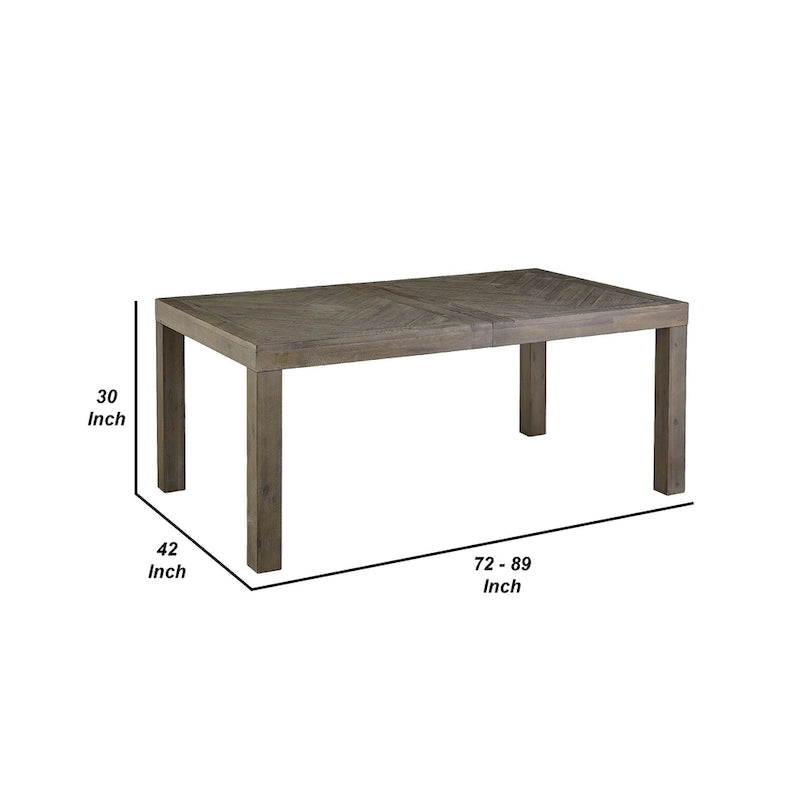 Table de salle à manger extensible de 183 à 226 cm en bois d'acacia, motif chevrons, gris