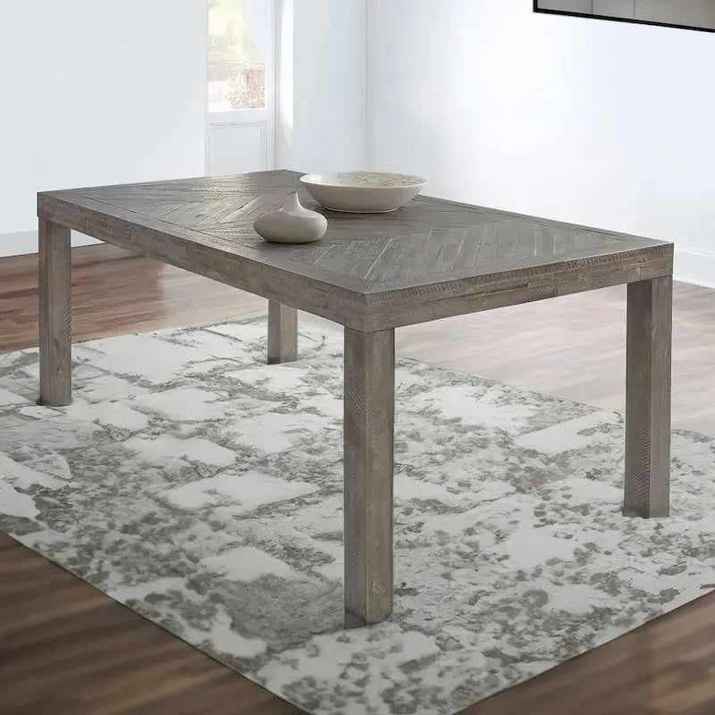 Table de salle à manger extensible de 183 à 226 cm en bois d'acacia, motif chevrons, gris