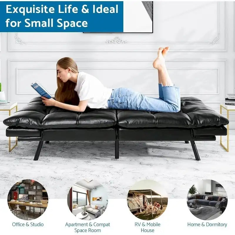 Canapé-lit futon convertible avec accoudoirs réglables