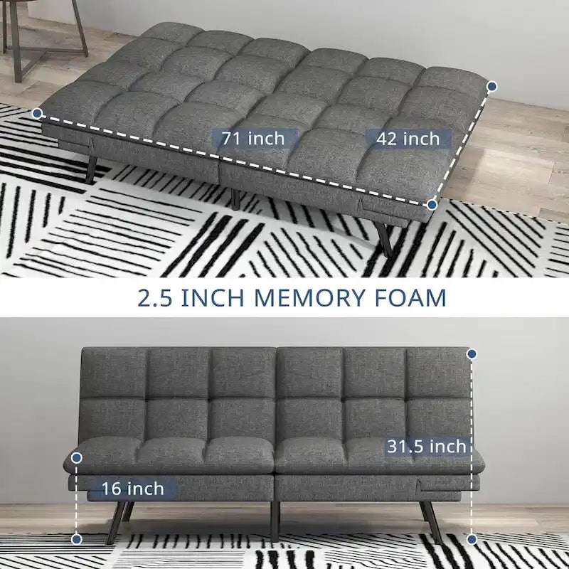 Canapé-lit futon convertible avec accoudoirs réglables