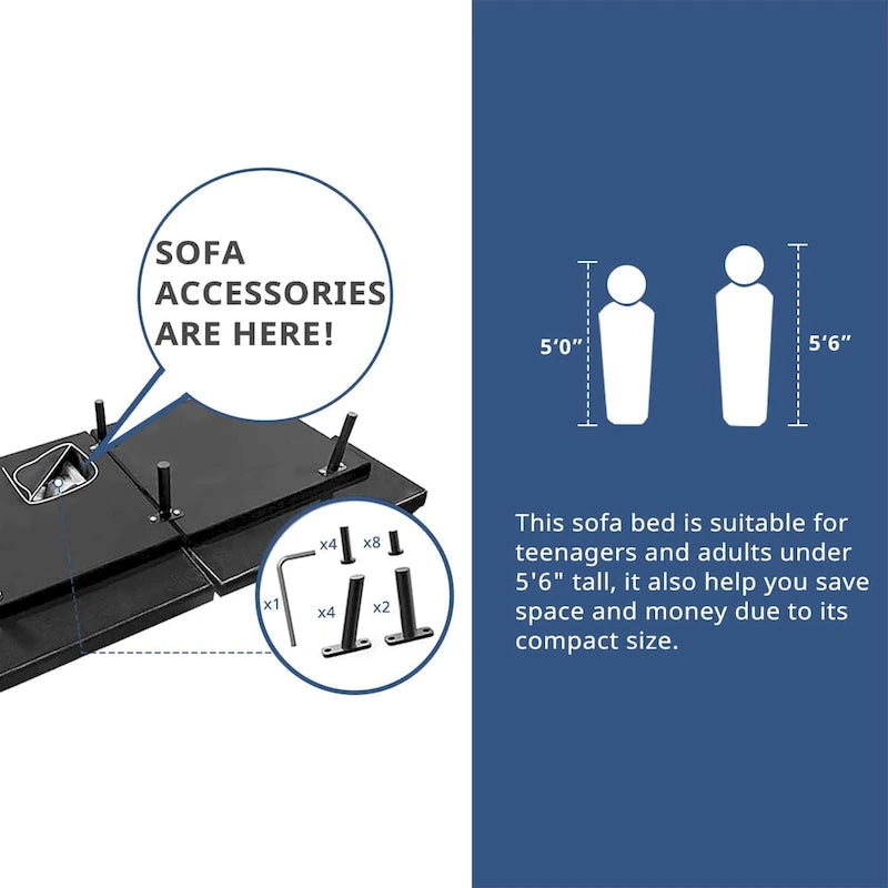 Canapé-lit futon convertible avec accoudoirs réglables