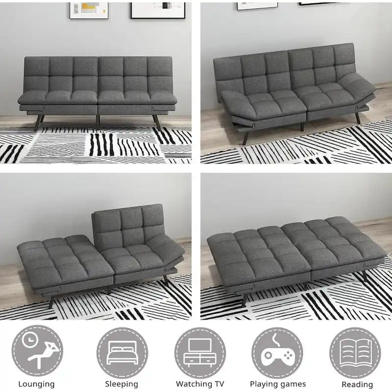 Canapé-lit futon convertible avec accoudoirs réglables