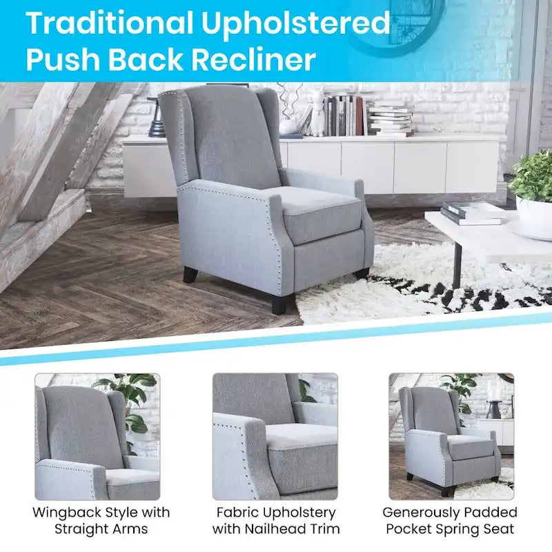 Fauteuil inclinable à dossier haut avec ressorts ensachés et garniture cloutée