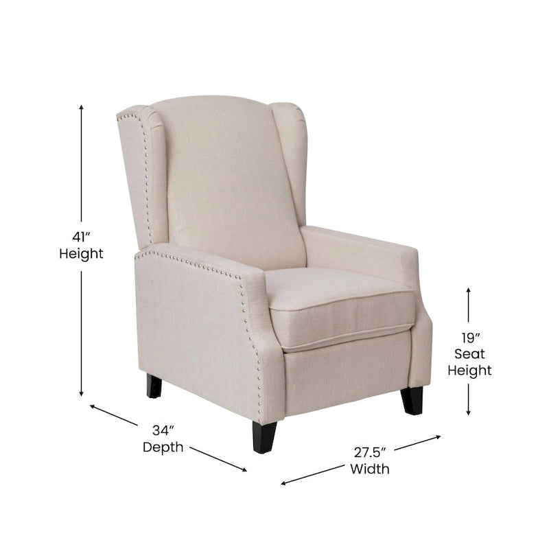 Fauteuil inclinable à dossier haut avec ressorts ensachés et garniture cloutée