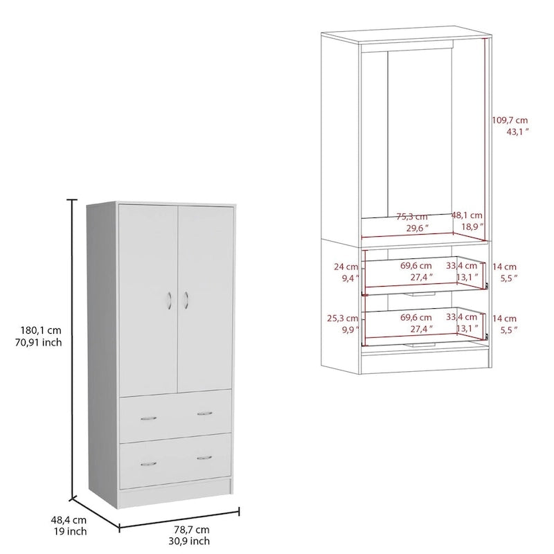 Armoire en bois composite avec deux portes et deux tiroirs