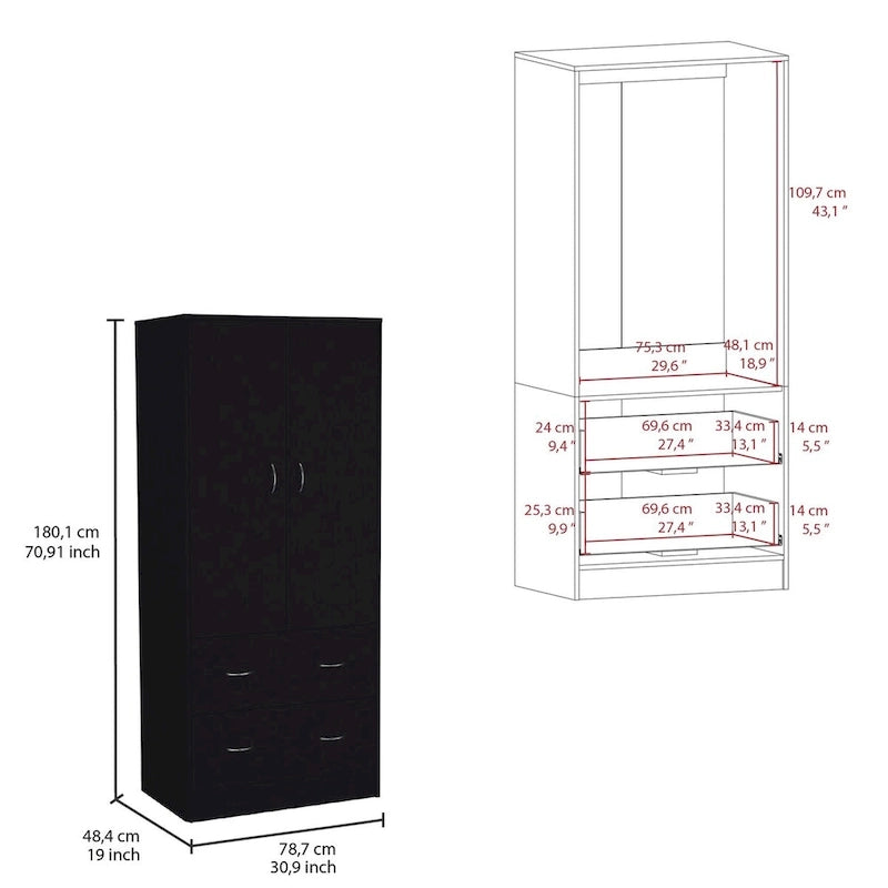 Armoire en bois composite avec deux portes et deux tiroirs