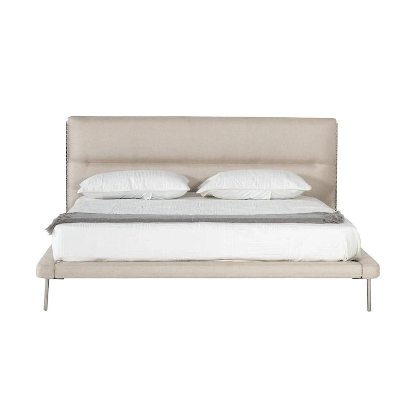 Lit contemporain en tissu crème tissé