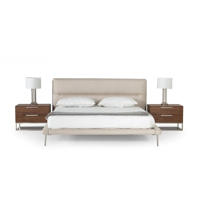 Lit contemporain en tissu crème tissé
