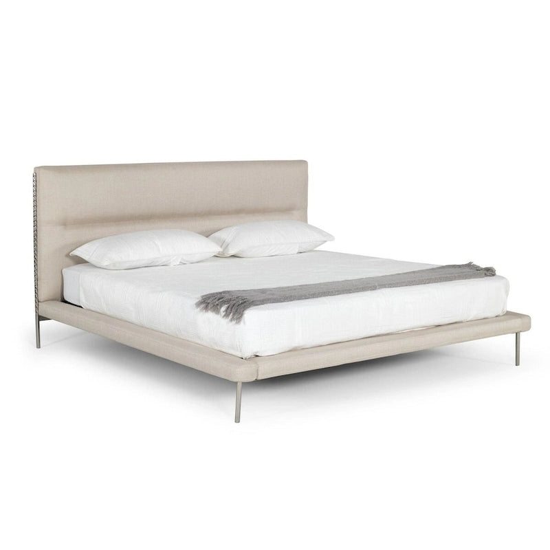 Lit contemporain en tissu crème tissé