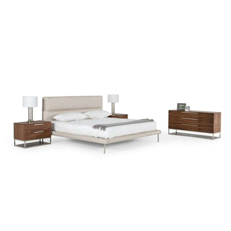 Lit contemporain en tissu crème tissé