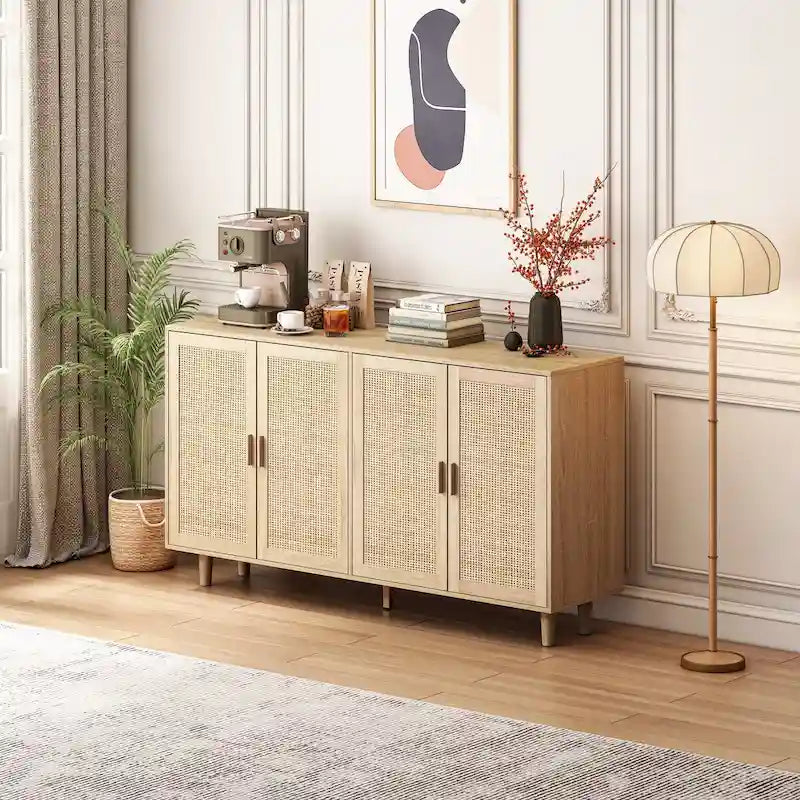 Buffet de rangement en rotin avec portes