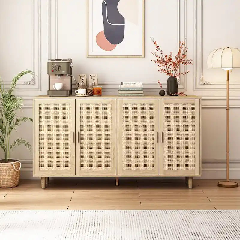 Buffet de rangement en rotin avec portes