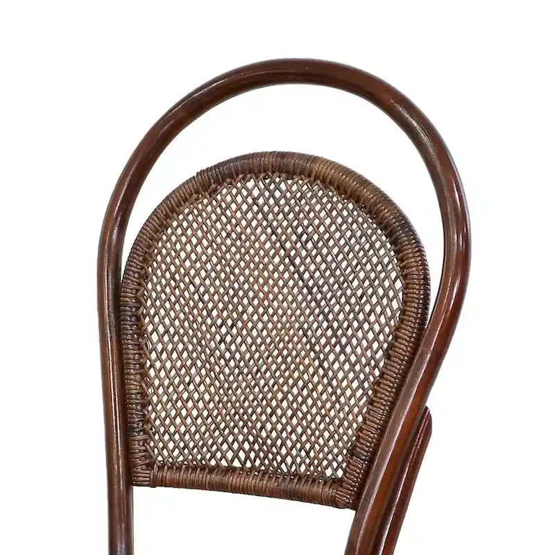 Chaise de salle à manger classique en bois sans accoudoirs avec dossier incurvé en rotin, bicolore marron