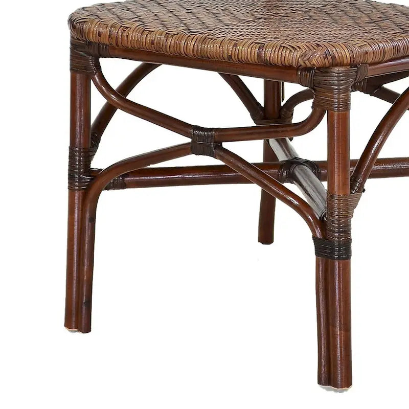 Chaise de salle à manger classique en bois sans accoudoirs avec dossier incurvé en rotin, bicolore marron