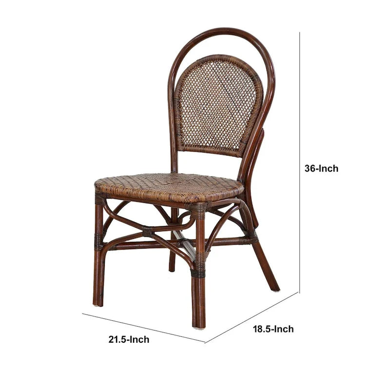 Chaise de salle à manger classique en bois sans accoudoirs avec dossier incurvé en rotin, bicolore marron