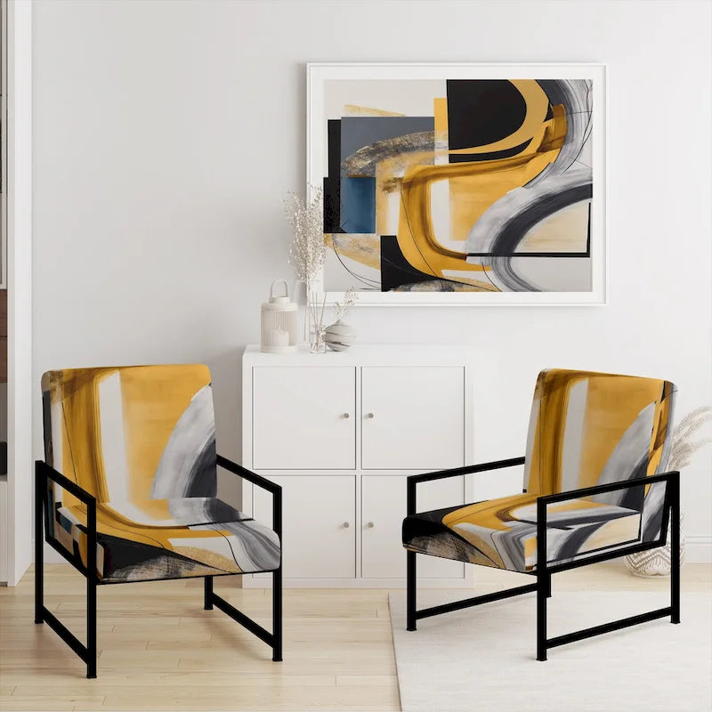 Fauteuil d'appoint rembourré à motif doré et noir Glamour