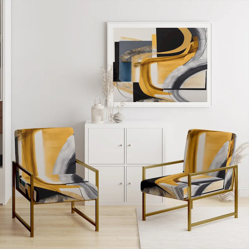 Fauteuil d'appoint rembourré à motif doré et noir Glamour