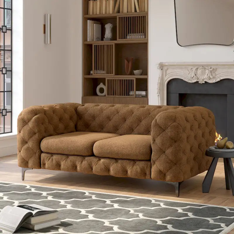 Causeuse Chesterfield capitonnée en velours
