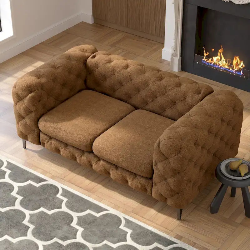 Causeuse Chesterfield capitonnée en velours
