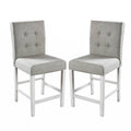 Lot de 2 chaises de comptoir en tissu, hauteur comptoir, en blanc antique et gris clair