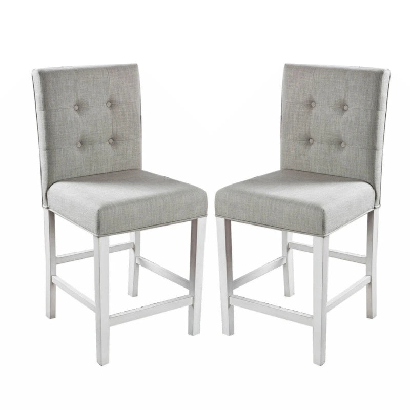 Lot de 2 chaises de comptoir en tissu, hauteur comptoir, en blanc antique et gris clair