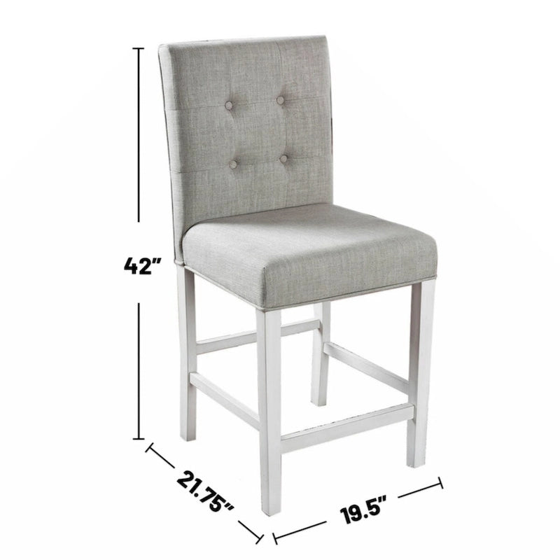 Lot de 2 chaises de comptoir en tissu, hauteur comptoir, en blanc antique et gris clair