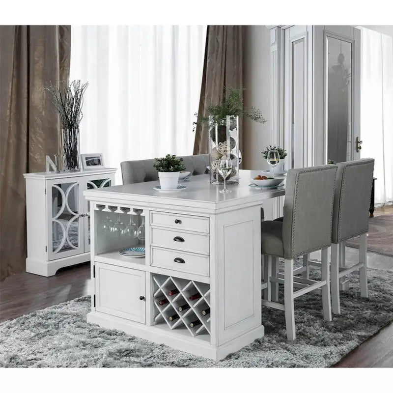 Lot de 2 chaises de comptoir en tissu, hauteur comptoir, en blanc antique et gris clair