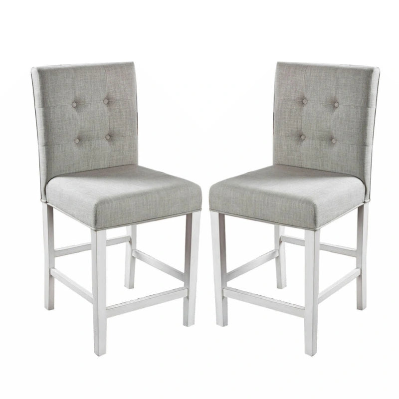 Lot de 2 chaises de comptoir en tissu, hauteur comptoir, en blanc antique et gris clair