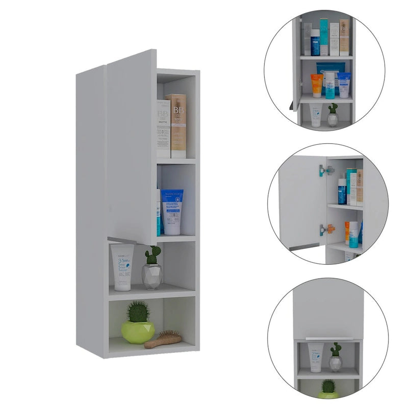 Meuble de salle de bain avec deux étagères intérieures, deux étagères extérieures, une porte – Blanc